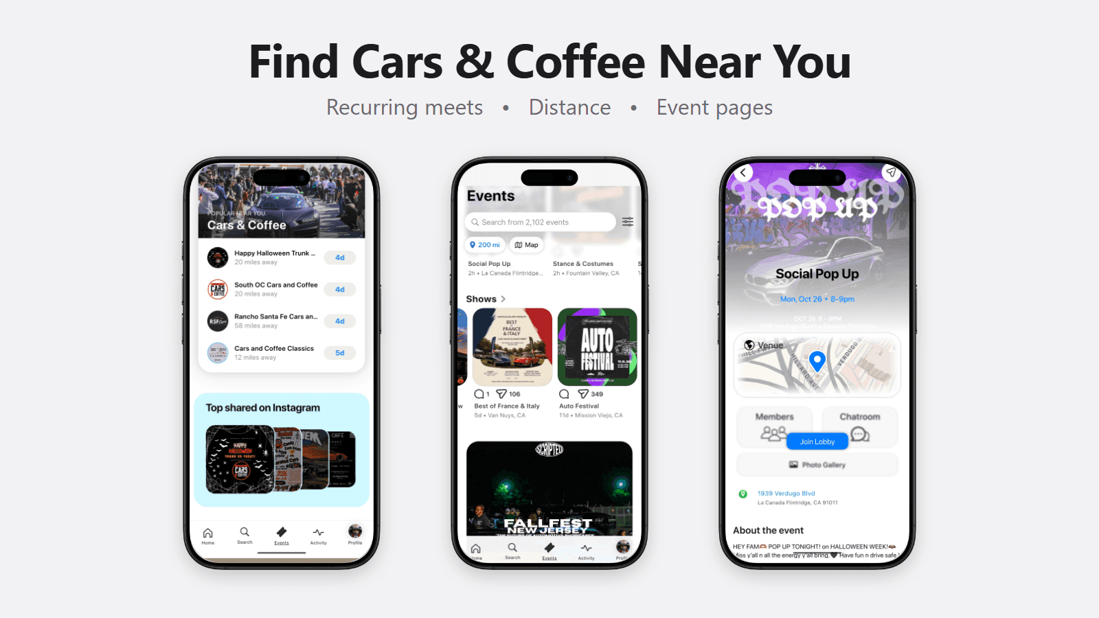 Find Cars and Coffee near you on the AutoLNK app